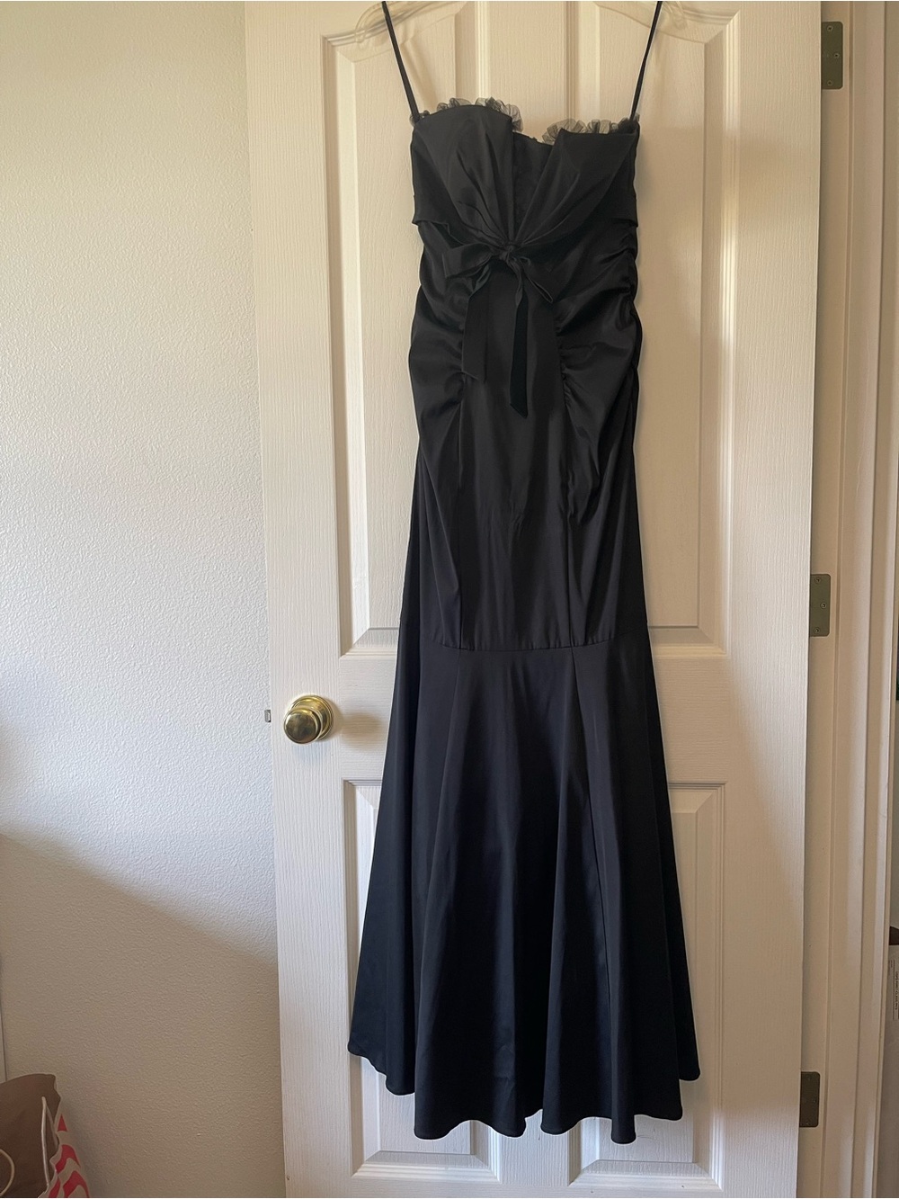 Cache Black Midi Dress with Front Bow and Spaghetti Straps